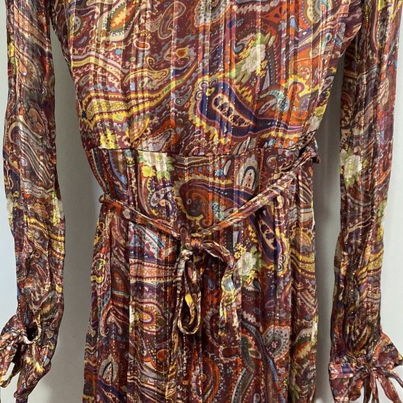 Anthropologie Love Sam Moroccan Paisley Wrap Dress V Neck Long Sleeve Size Small - Picture 6 of 15